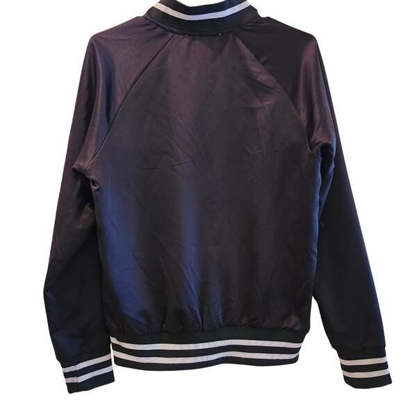 Retro Black Satin Varsity Jacket Size Small - Picture 2 of 8